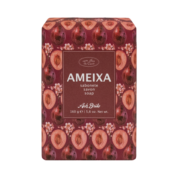 Ach Brito Ameixa bar soap by Pasteur Pharmacy, 5.6 oz, with a smooth, fragrant soap surface in a classic packaging.
