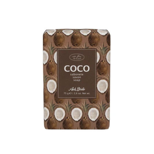 Ach Brito Coco Fruit Bar Soap by Pasteur Pharmacy, 2.6oz, with coconut and fruit ingredients, shown in its packaging.