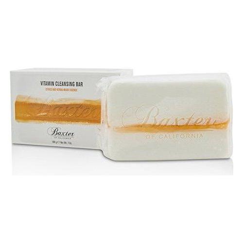 Baxter of California Vitamin Cleansing Bar soap with citrus and herbal musk scent, 7 oz, shown with textured soap surface and packaging.