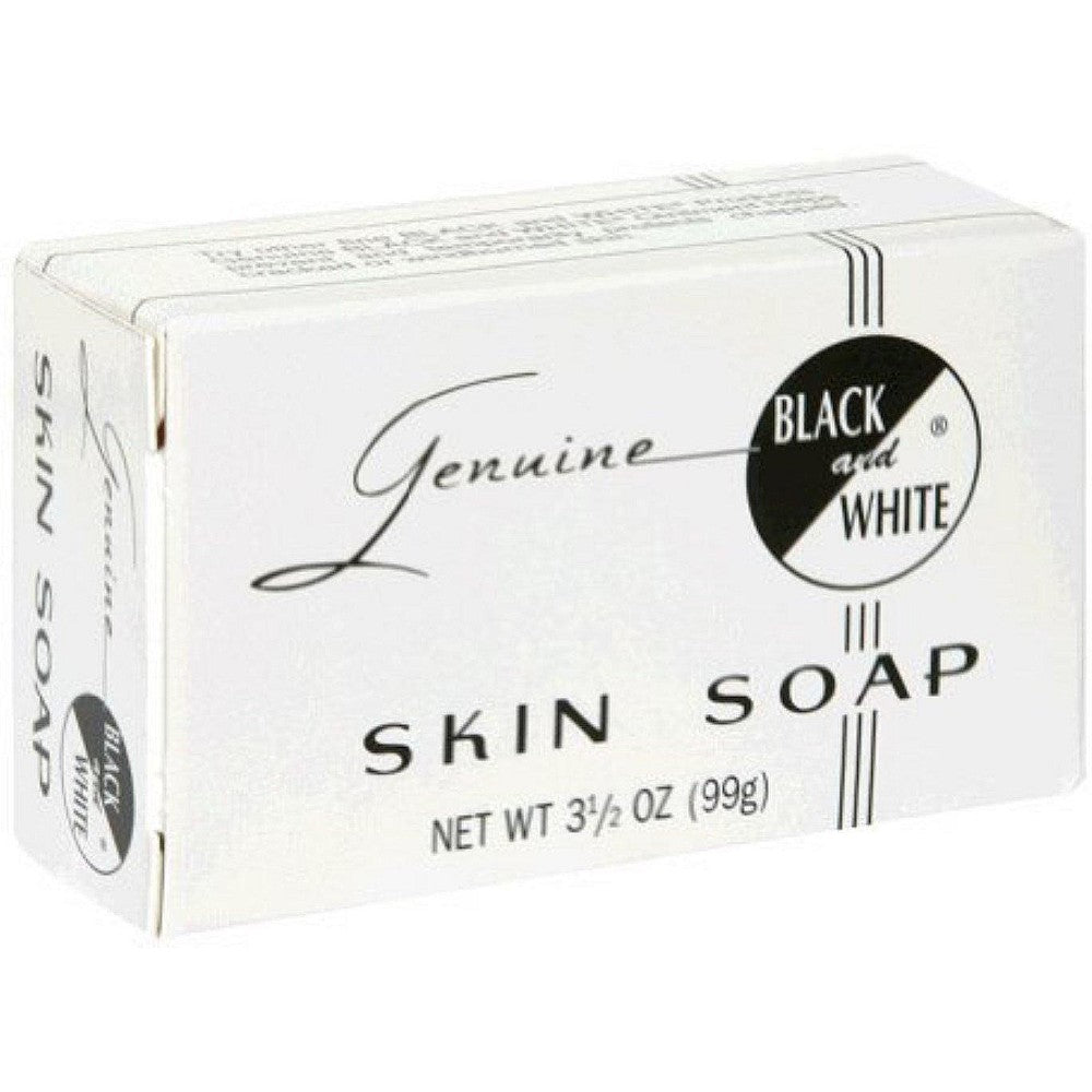 Black and white skin soap bar by Pasteur Pharmacy, 3.5 oz, showing the rectangular soap with black and white design.