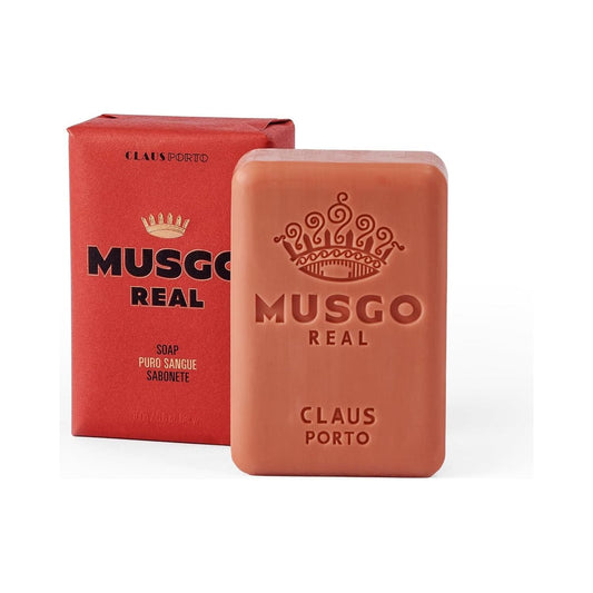 Claus Porto Musgo Real Puro Sangue body soap bar by Pasteur Pharmacy, 5.6 oz, with rich, natural scent and smooth texture.