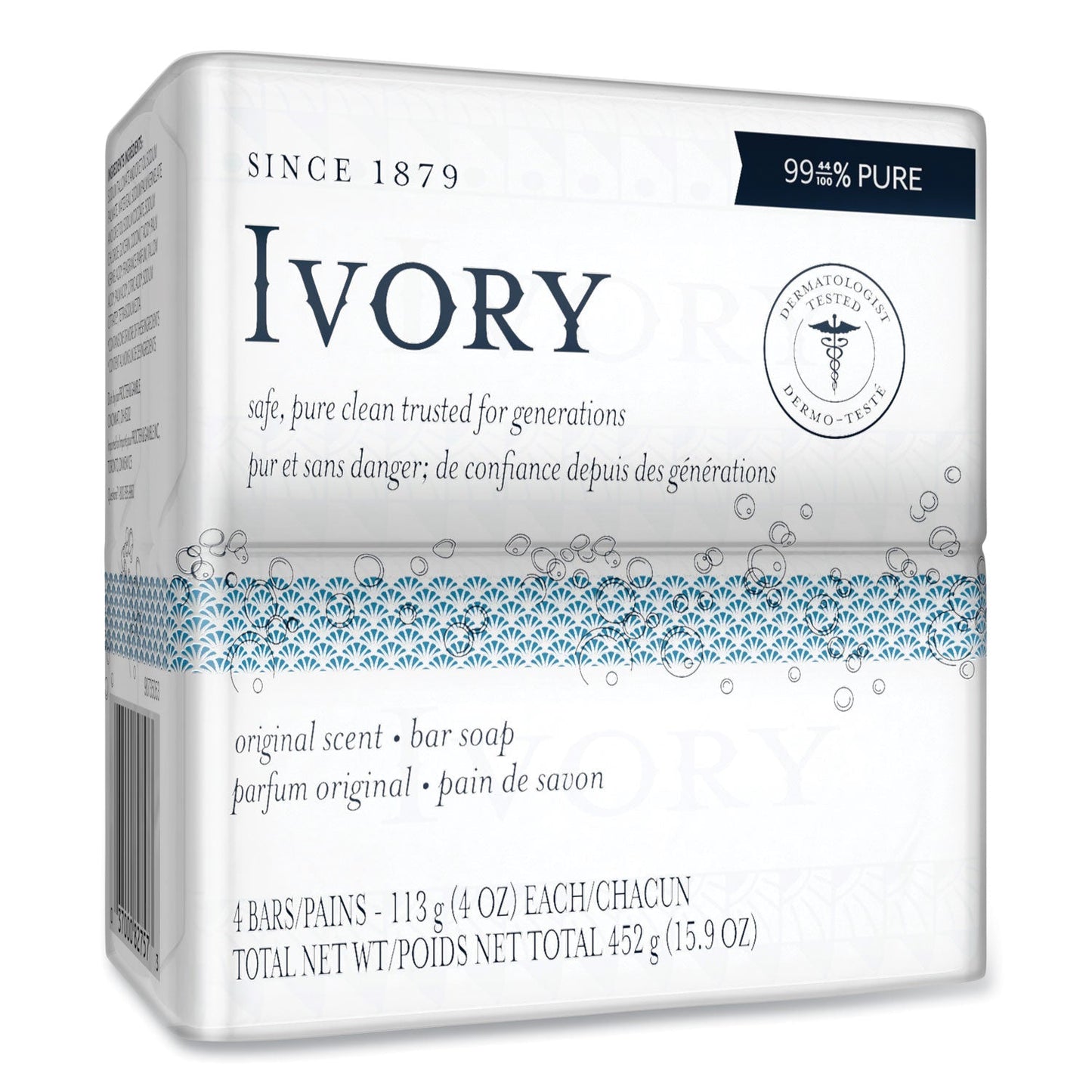 Ivory Original Scent Gentle Bar Soap, 4 oz, 4-pack, soft ivory color, natural cleansing bar from Pasteur Pharmacy.