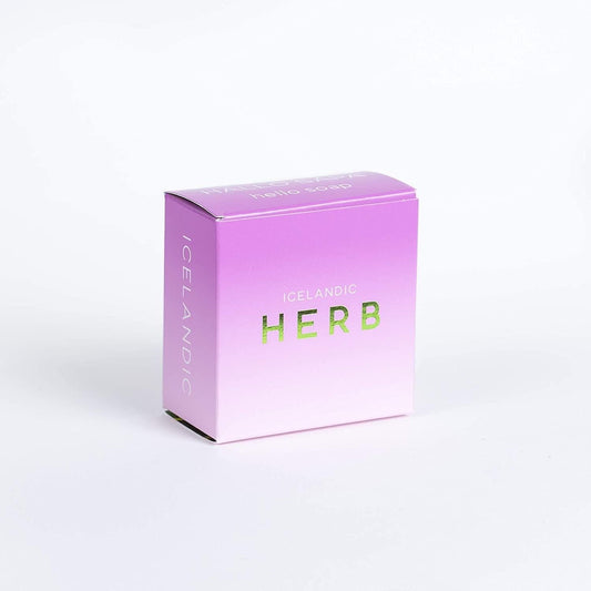 Kalastyle Hallo Iceland Herb Bar Soap by Pasteur Pharmacy, 4.3oz, natural herbal ingredients, showing the soap bar with herbal accents.