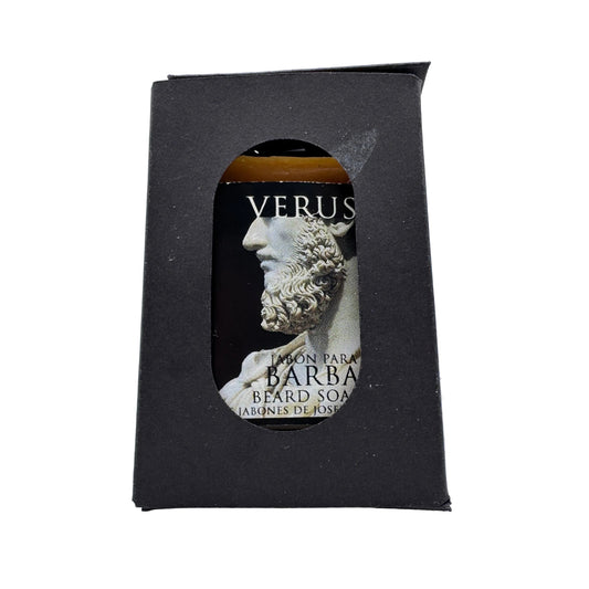 Los Jabones de Joserra Verus Beard Soap bar by Pasteur Pharmacy, 90g, with natural ingredients for grooming facial hair.