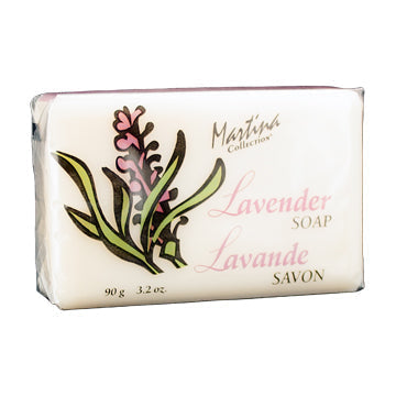 Lavender bar soap from Martina Spa Collection by Pasteur Pharmacy, 90g, with a smooth soap bar showing lavender scent details.