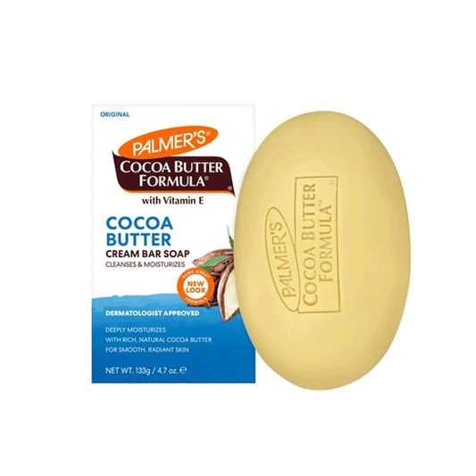 Palmer's Cocoa Butter Formula Cream Bar Soap in 4.7 oz, featuring a creamy soap bar with cocoa butter for gentle skin cleansing.