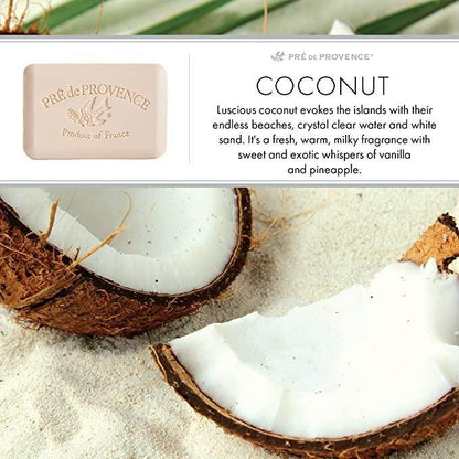 Pasteur Pharmacy Pre De Provence coconut and shea butter vegetable soap bar, 150g, with a creamy, nourishing appearance.