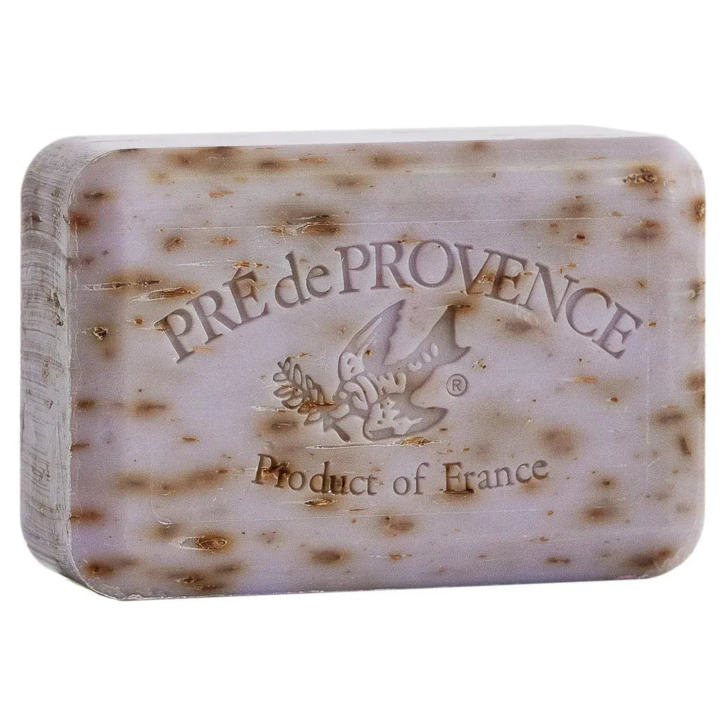 Travel size lavender and shea butter bar soap by Pasteur Pharmacy, enriched with soothing lavender scent in a 25g package.