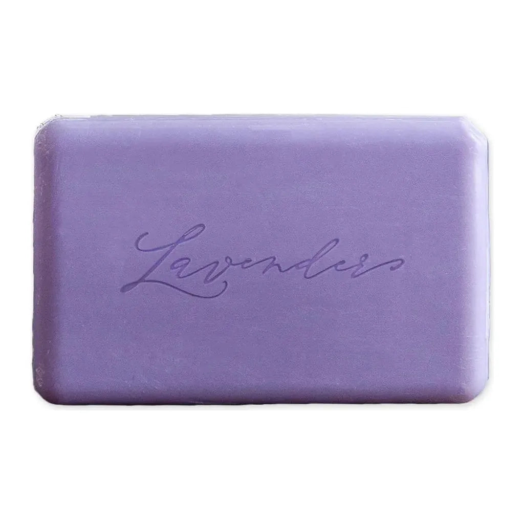 Lavender Shea Butter Enriched Vegetable Bar Soap by Pasteur Pharmacy, 150g, with lavender flowers and creamy soap texture visible