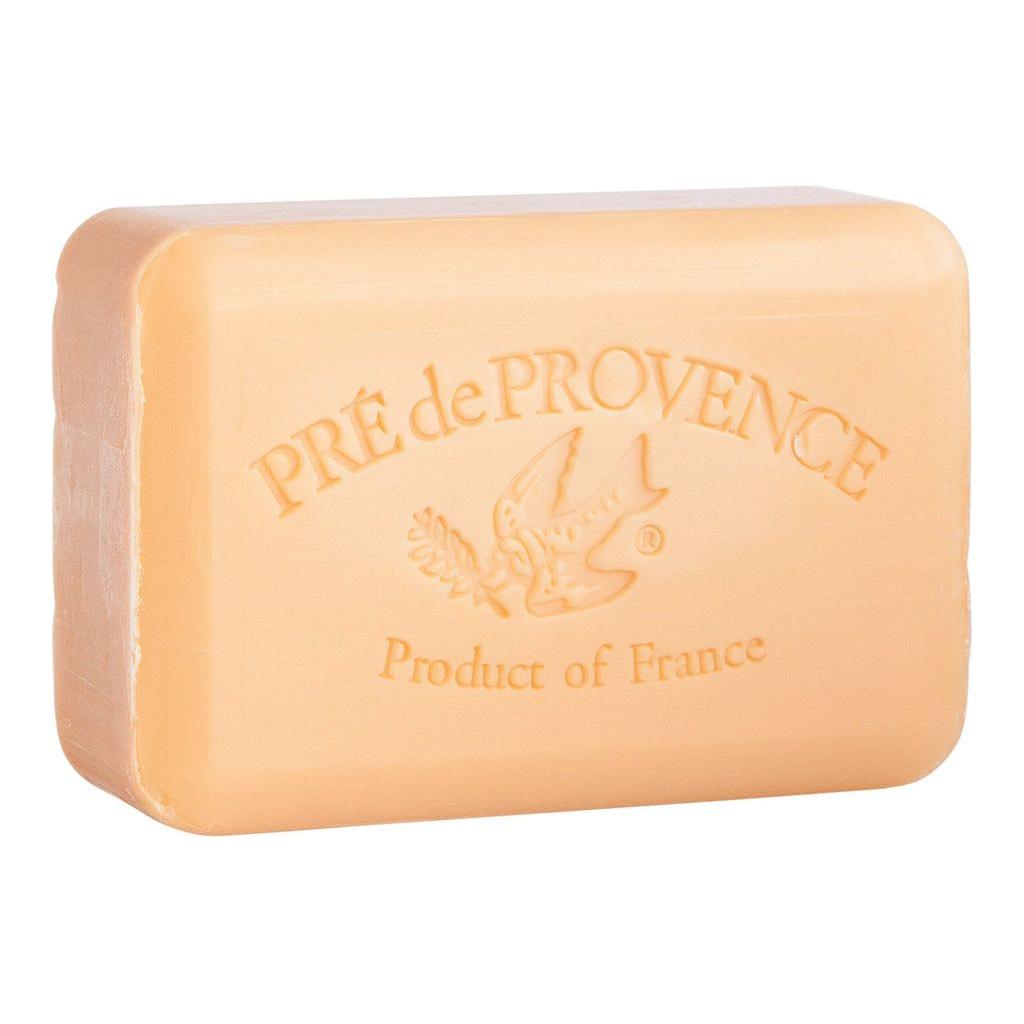 Bar soap with persimmon and shea butter from Pre de Provence, enriched vegetable soap, 250g, featuring a creamy, natural appearance.