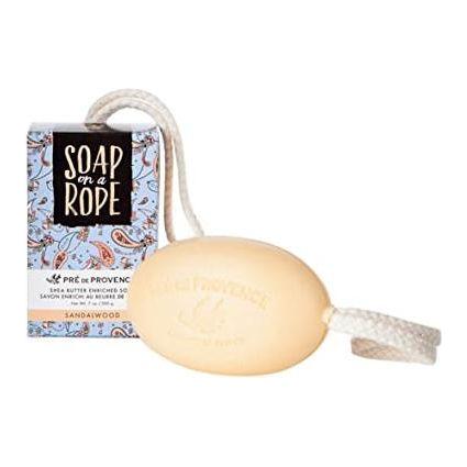 Pre De Provence Sandalwood Bar Soap on a Rope, 7 oz, natural skincare product with sandalwood fragrance from Pasteur Pharmacy.