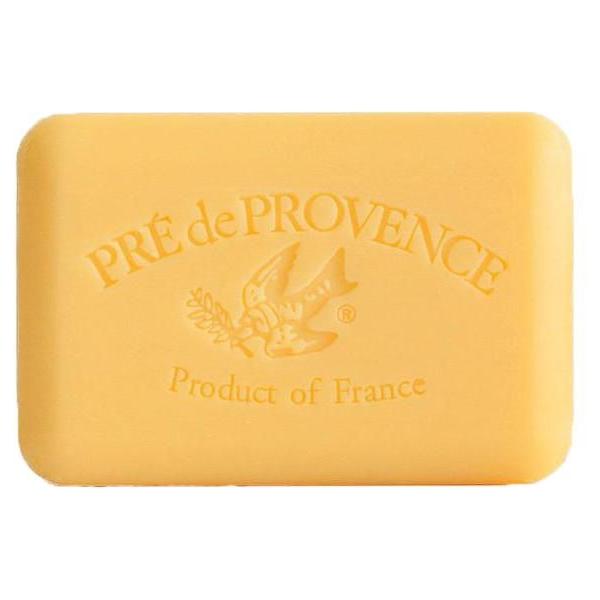 Bar soap by Pasteur Pharmacy, Pre De Provence Spiced Rum Shea Enriched Vegetable Soap 250g with a textured soap bar and packaging.