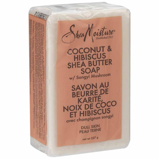 SheaMoisture Coconut Hibiscus Butter 8 oz bar soap, natural skincare product with floral and coconut scent, designed for gentle cleansing.