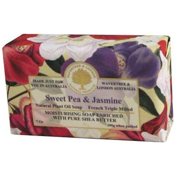 Bar soap by Wavertree & London with sweet pea and jasmine scent, 7 oz, natural floral fragrance, from Pasteur Pharmacy.
