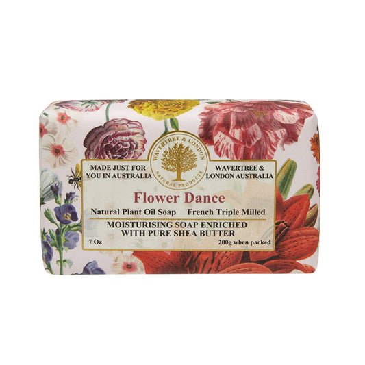 Bar soap featuring Wavetree and London Flower Dance scent from Pasteur Pharmacy, 200g bar with floral and natural design.