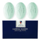 Set of three Caswell Massey Heritage triple-milled bar soaps in Newport scent, 5.8oz each, displayed in a collection.