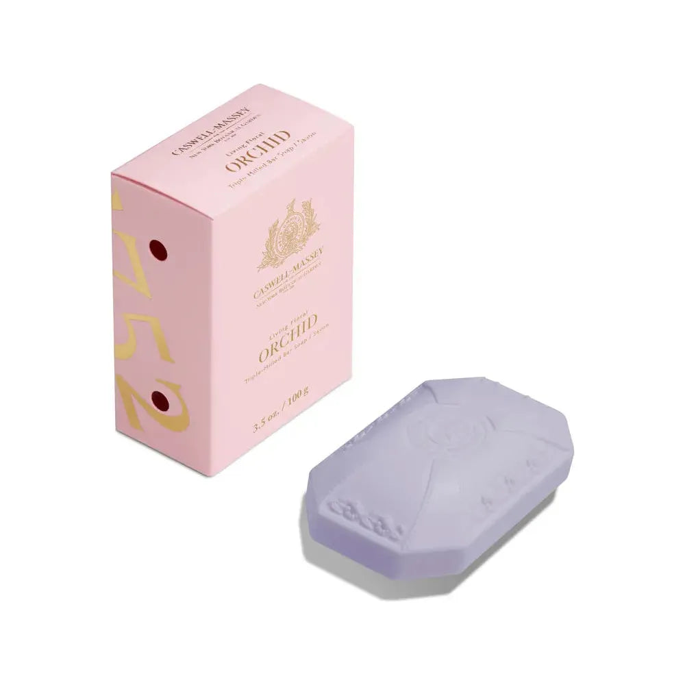 Pasteur Pharmacy Caswell Massey triple-milled bar soap with classic lilac scent, 3.5 oz, displayed with elegant packaging.