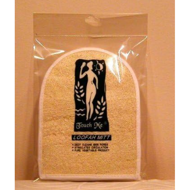 Touch Me Loofah Mitt bath accessory by Pasteur Pharmacy, 6x8 inches, soft exfoliating sponge for cleansing skin.