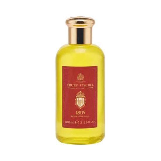 Truefitt & Hill 1805 bath and shower gel in 3.38 oz bottle, featuring elegant packaging and a luxurious cleansing formula.