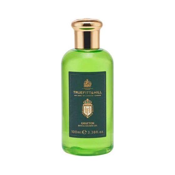 Truefitt & Hill Grafton bath and shower gel in 3.38 oz bottle, natural skincare product with elegant packaging.