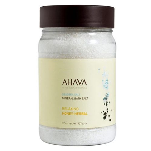 Ahava Dead Sea Salt Relaxing Honey-Herbal Bath Salt 32oz for soothing bath and body care, natural mineral-rich Dead Sea salt.