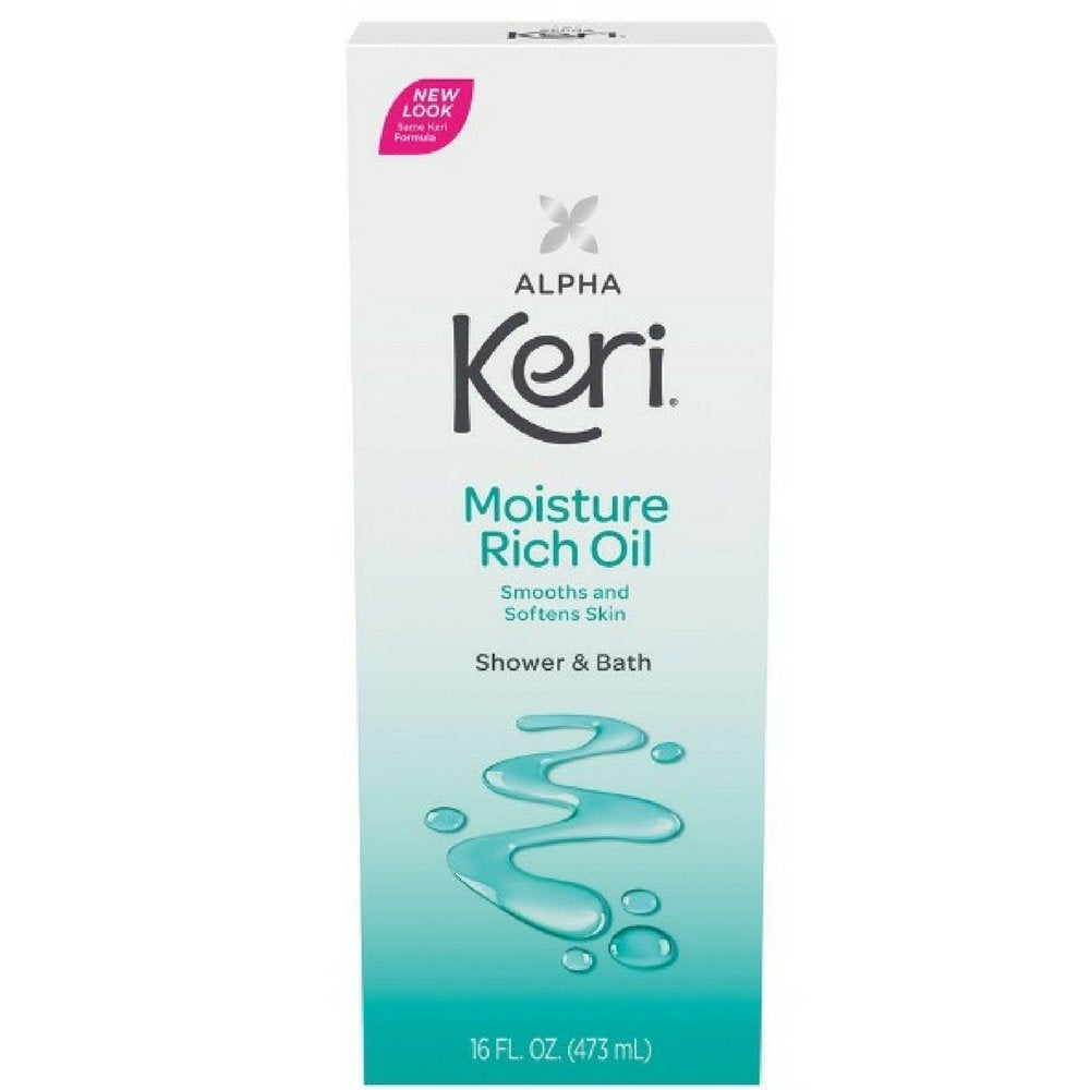 Alpha Keri Moisture Rich Shower & Bath Oil in 16 oz bottle, hydrating bath and body product by Pasteur Pharmacy