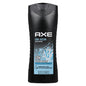 Axe Cool Ocean men's body wash bottle, 473 mL, in a blue and white bottle with ocean-themed design for bath and body use.