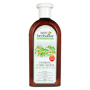 Bellmira Eucalyptus Herbal Bath from Pasteur Pharmacy in a 17 oz bottle, showcasing the herbal bath product with eucalyptus leaves.