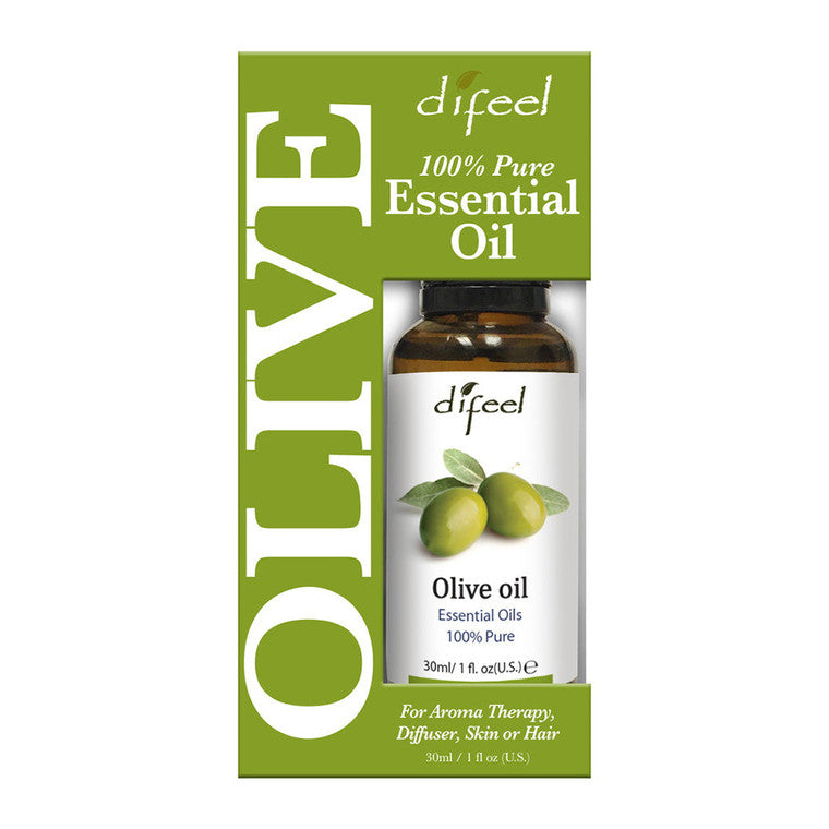 Difeel Pure Olive Oil in a 1-ounce bottle, used for bath and body care, with a clear label and golden oil inside.