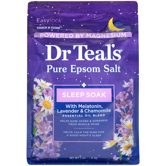 Dr Teal's Melatonin Epsom Salt Sleep Soak in a 3 lb package, relaxing bath and body product by Pasteur Pharmacy