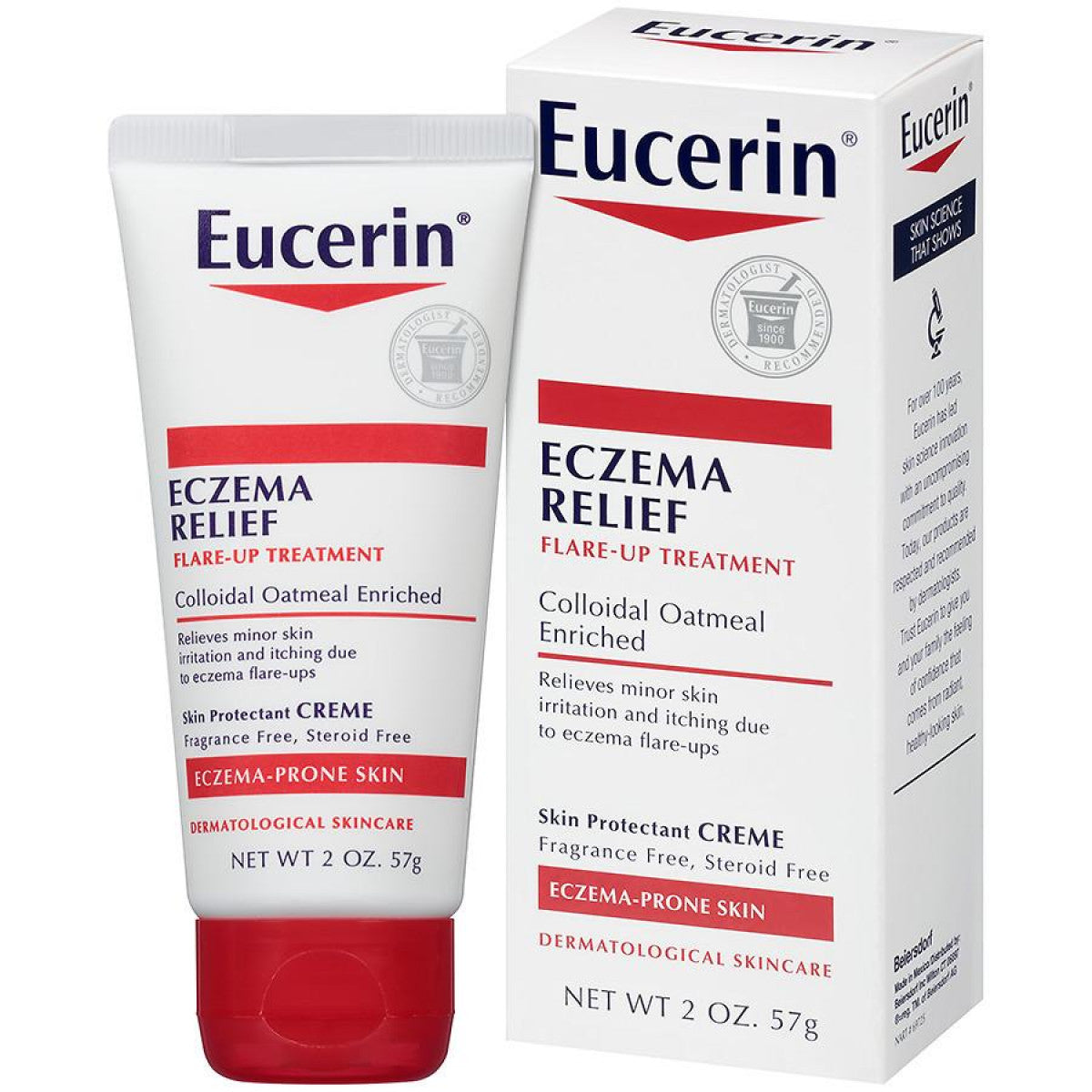 Eucerin Eczema Relief Flare-Up Treatment tube, 2oz, from Pasteur Pharmacy, suitable for soothing skin irritation and eczema relief.