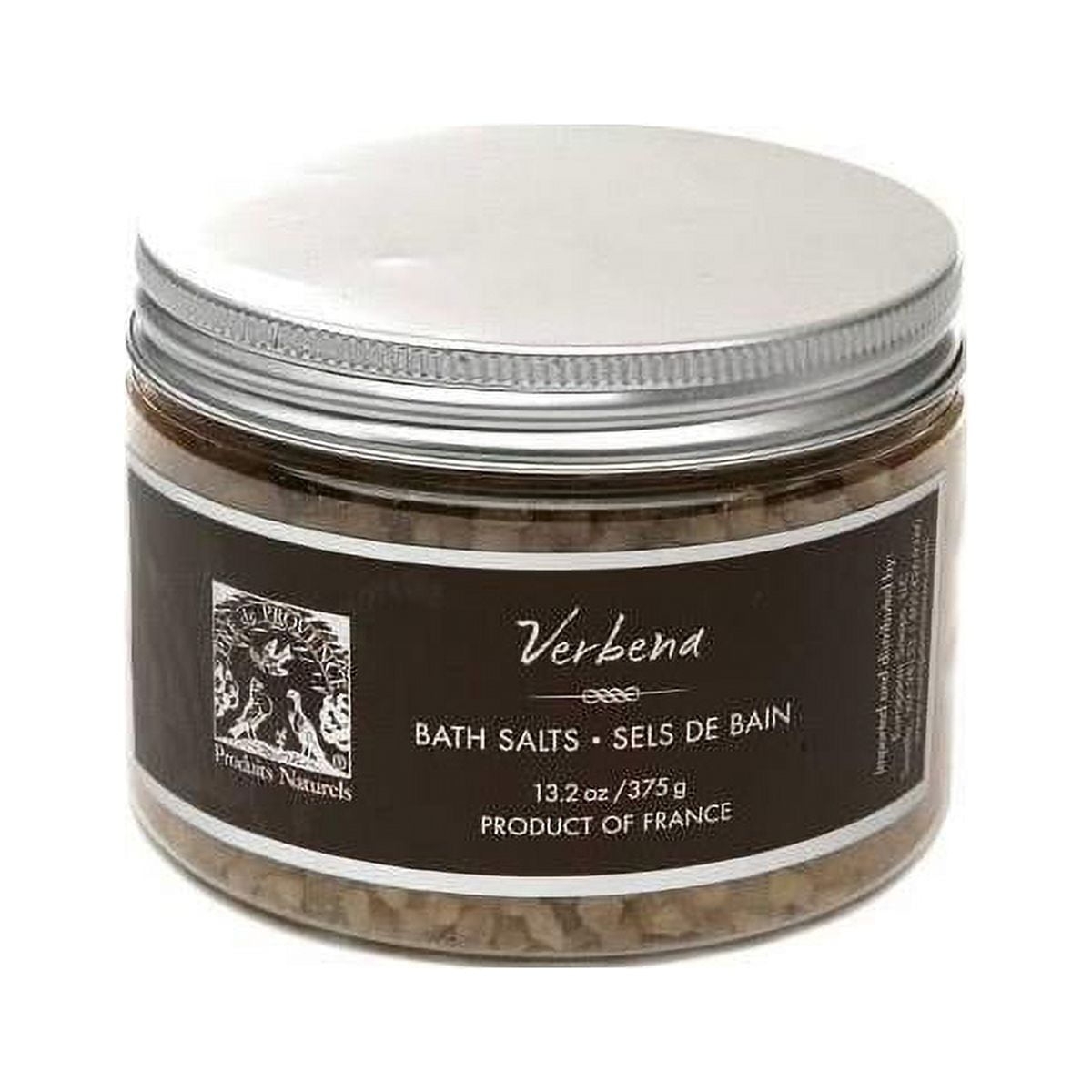 European Soaps Pre De Provence Verbena Bath Salts in 13.2 oz jar, natural bath and body product for relaxing soaks.