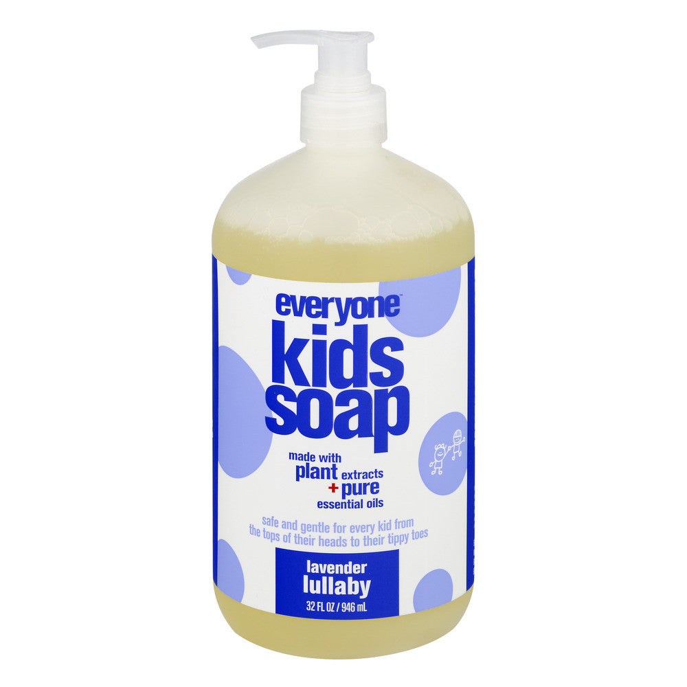 Everyone For Kids lavender lullaby soap in a 32 fl oz bottle, gentle bath and body cleanser with soothing lavender scent.