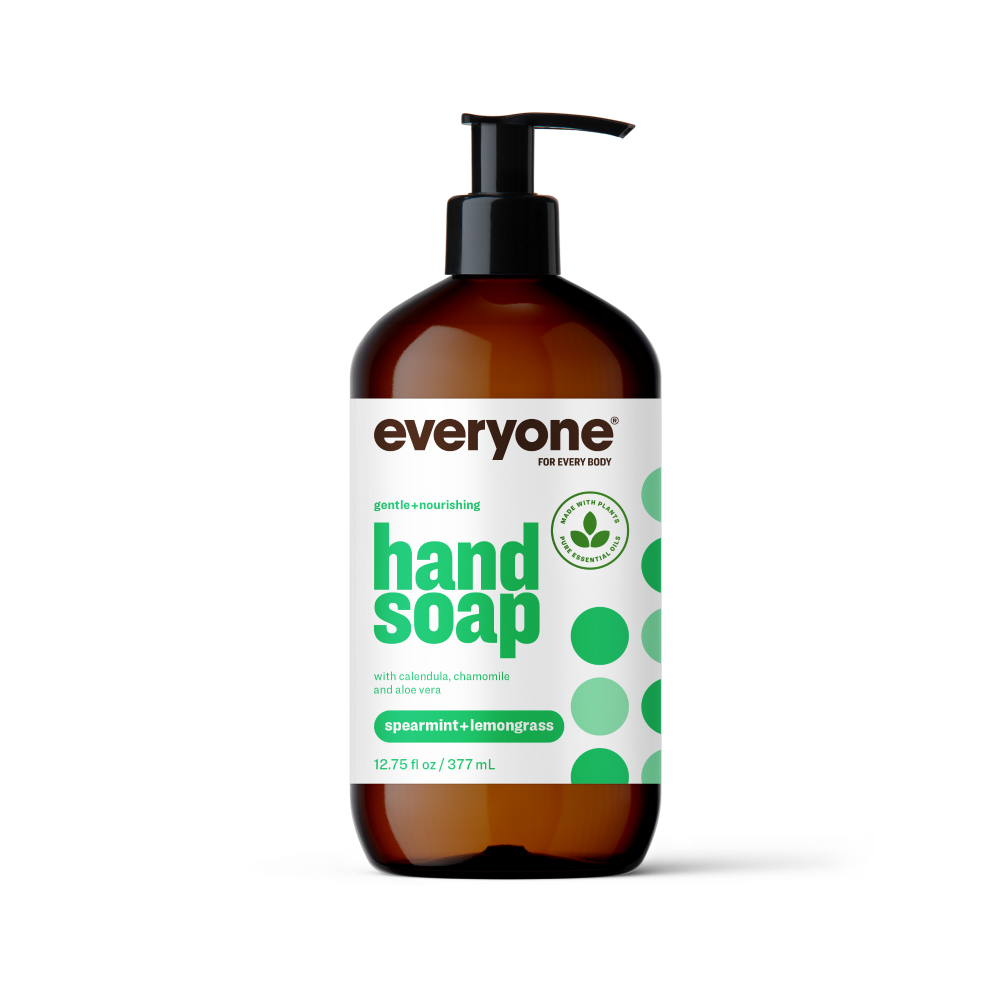 Everyone Hand Soap with spearmint and lemongrass in a 12.75 fl oz bottle, natural bath and body product by Pasteur Pharmacy.