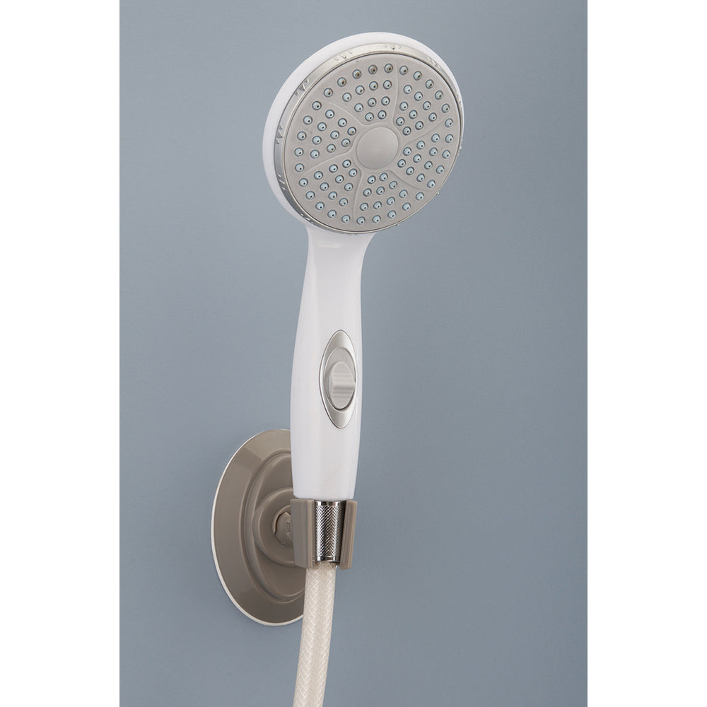 Nova Suction Cup Showerhead Holder from Pasteur Pharmacy, bath and body accessory, securely holds showerhead with easy suction cup attachment.