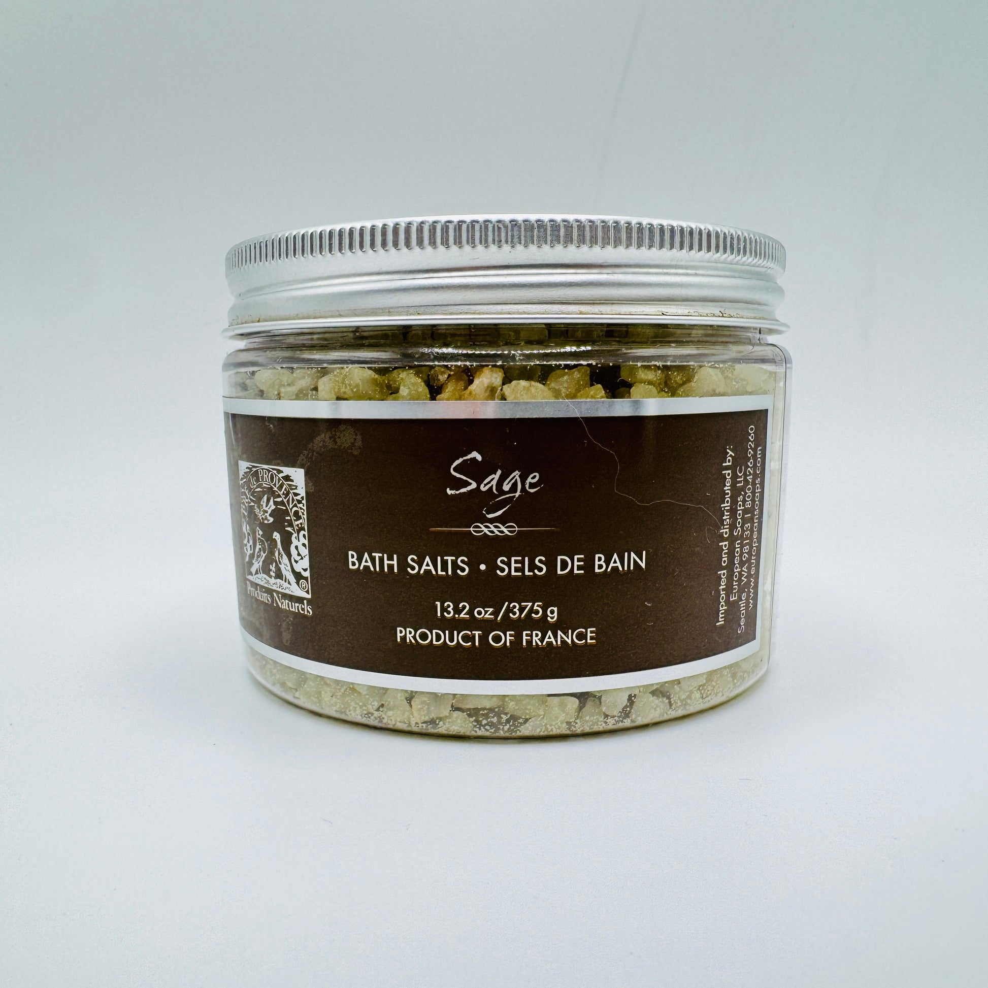 Pre de Provence Sage Bath Salts in 13.2 oz jar, relaxing bath and body product with natural sage scent.