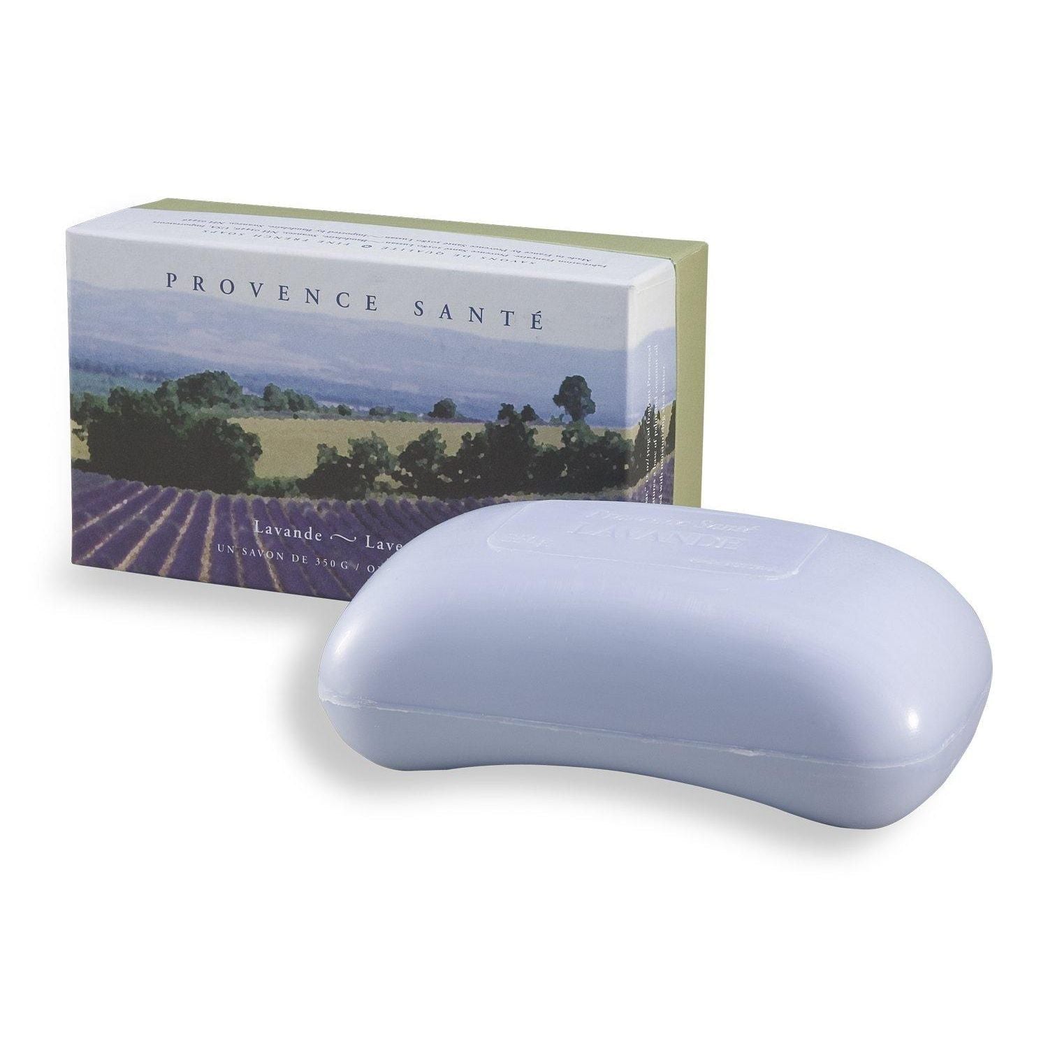 Two lavender-scented soap bars from Provence Sante in a gift set, ideal for bath and body care, by Pasteur Pharmacy.