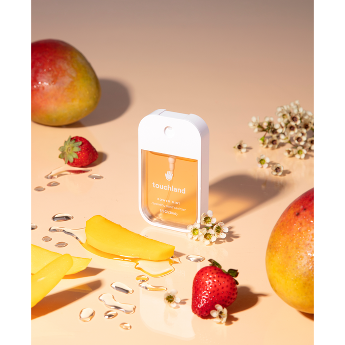 Touchland Mango Passion Power Mist hydrating hand sanitizer in 30ml bottle, part of Bath & Body collection by Pasteur Pharmacy
