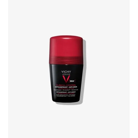 Vichy Homme Clinical Control 96H anti-transpirant deodorant for men in a 50ml bottle, designed for long-lasting odor protection