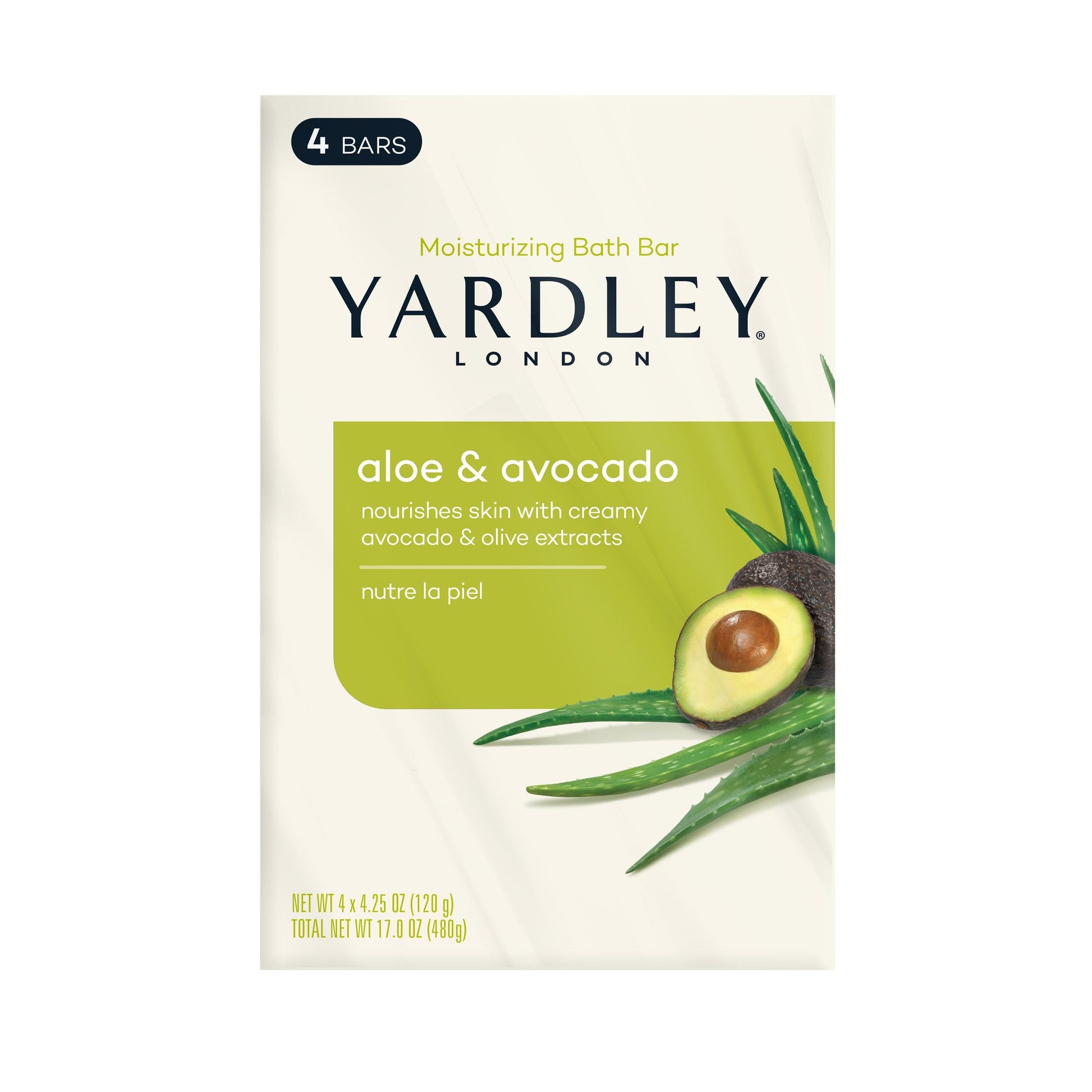 Yardley London nourishing bath bar with aloe and avocado, natural soap for gentle cleansing and skin nourishment.