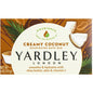 Yardley London Creamy Coconut moisturizing bath bar, 4.25 oz, in a natural soap form for gentle cleansing and hydration.