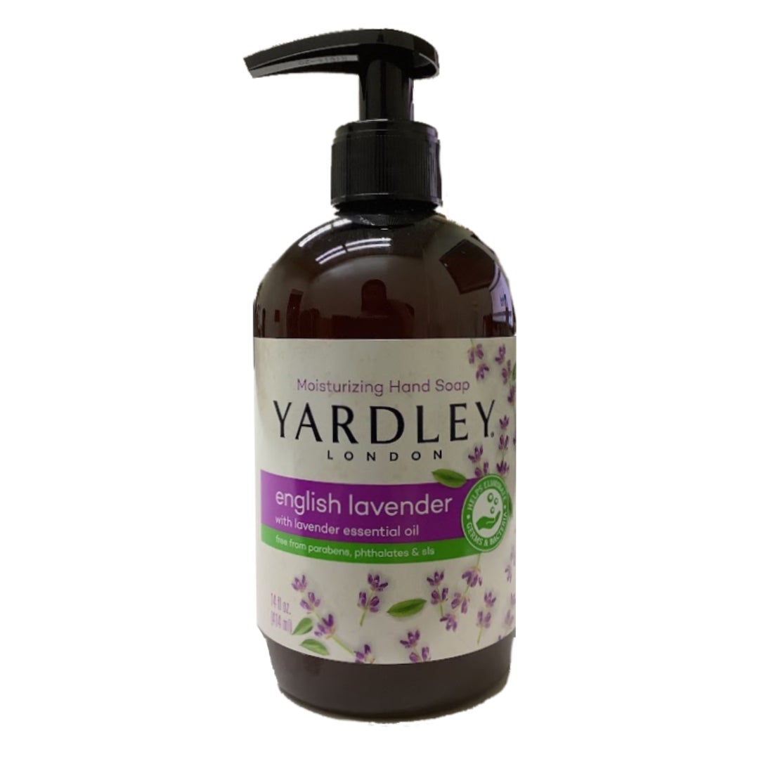 Yardley London English Lavender liquid hand soap in a 14 oz bottle, soothing and moisturizing for gentle hand cleansing.
