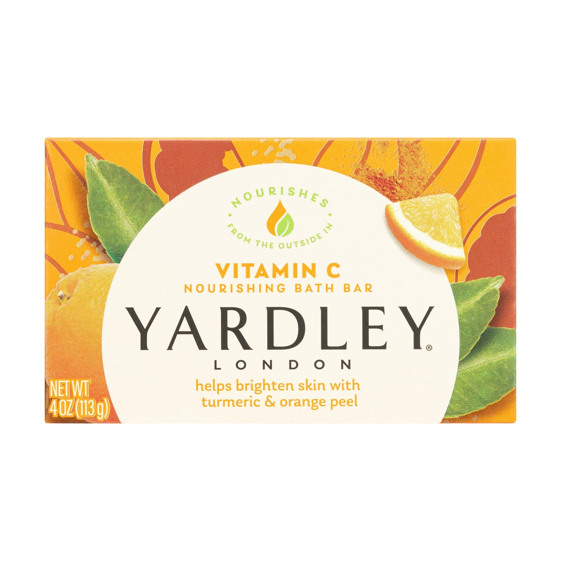 Yardley London Vitamin C Nourishing Bath Bar in a 4 oz package, brightening and energizing bath and body product.