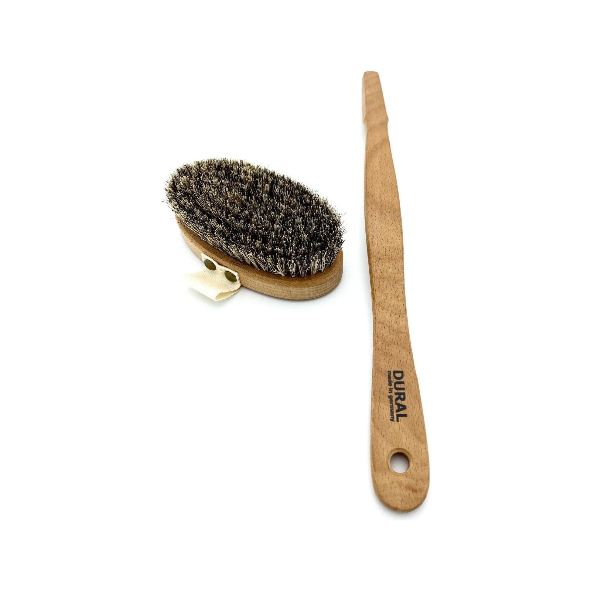 Dural Bath Brush with horse hair and sisal bristles, steamed beech wood handle for gentle cleansing and exfoliation
