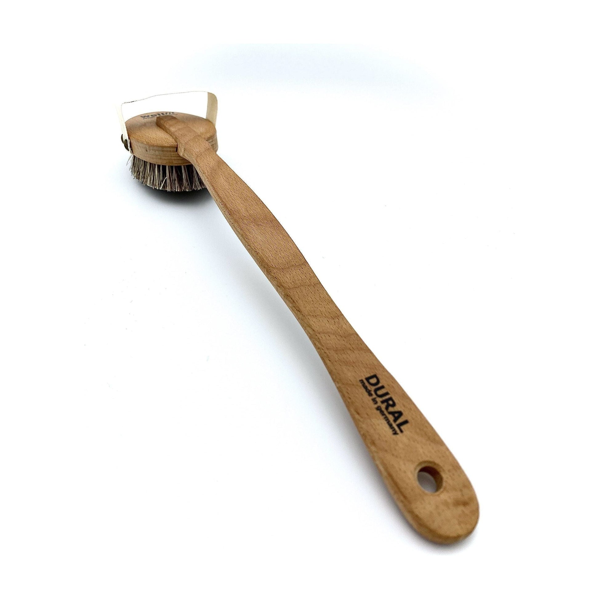 Dural Bath Brush by Pasteur Pharmacy with horse hair and sisal bristles, steamed beech wood handle for gentle exfoliation.