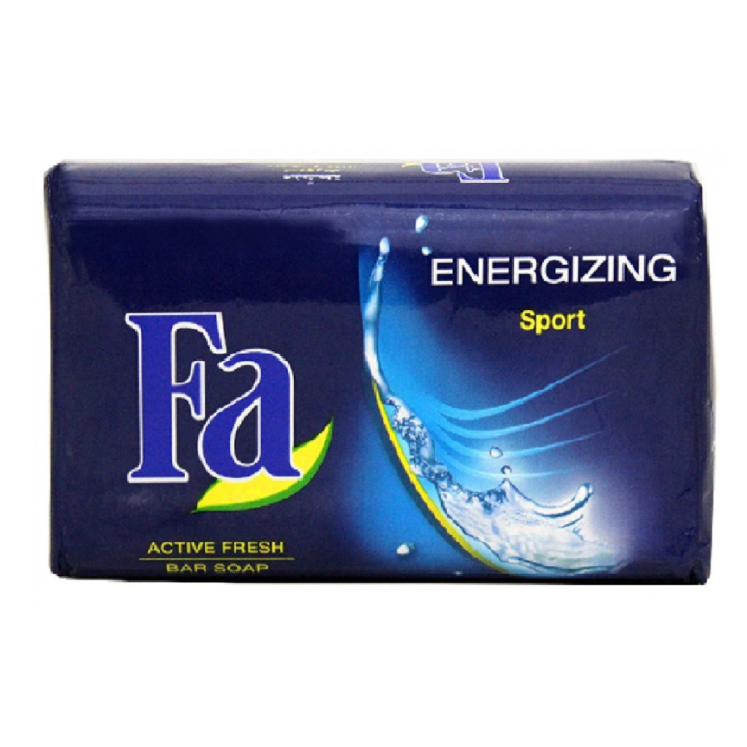 Fa Energizing Sport Soap 125g bath bar from Pasteur Pharmacy, showing the soap with vibrant packaging and branding.