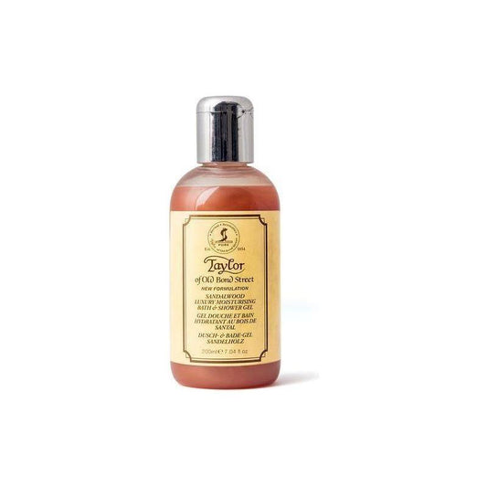 Taylor of Old Bond Street Luxury Sandalwood Bath & Shower Gel in 6.8 oz bottle, moisturizing and fragrant for daily use.
