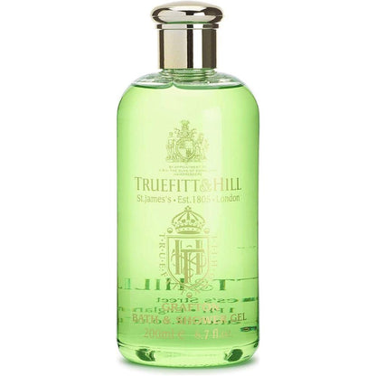 Truefitt & Hill Grafton Bath & Shower Gel in 6.7 oz bottle, rich lather with masculine scent, from Pasteur Pharmacy.