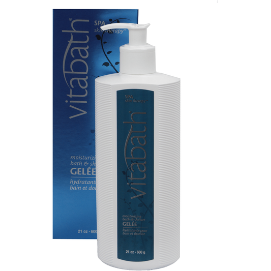 Pasteur Pharmacy Vitabath Spa Skin Therapy moisturizing bath and shower gel in 21 oz bottle with clear gel texture