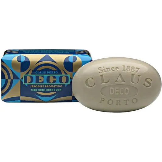Claus Porto Deco Lime Basil Bath Soap, 5.3 oz, natural soap with lime and basil scent, in a decorative packaging.